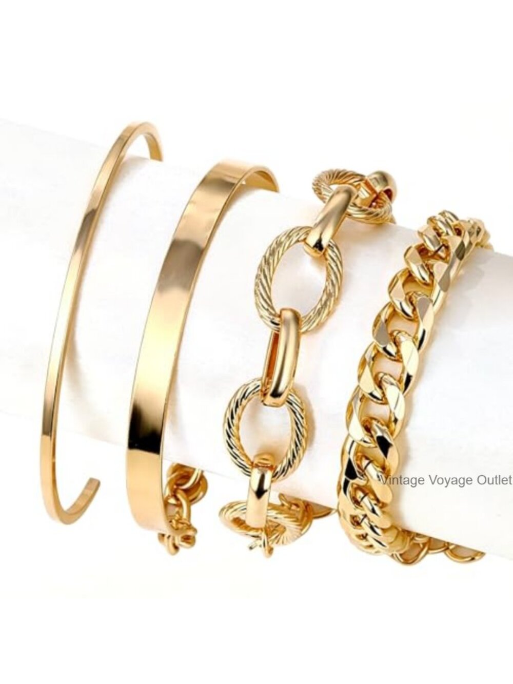 Gold-Plated Stackable Bracelet Set Boho Layered Link Chain Bangle